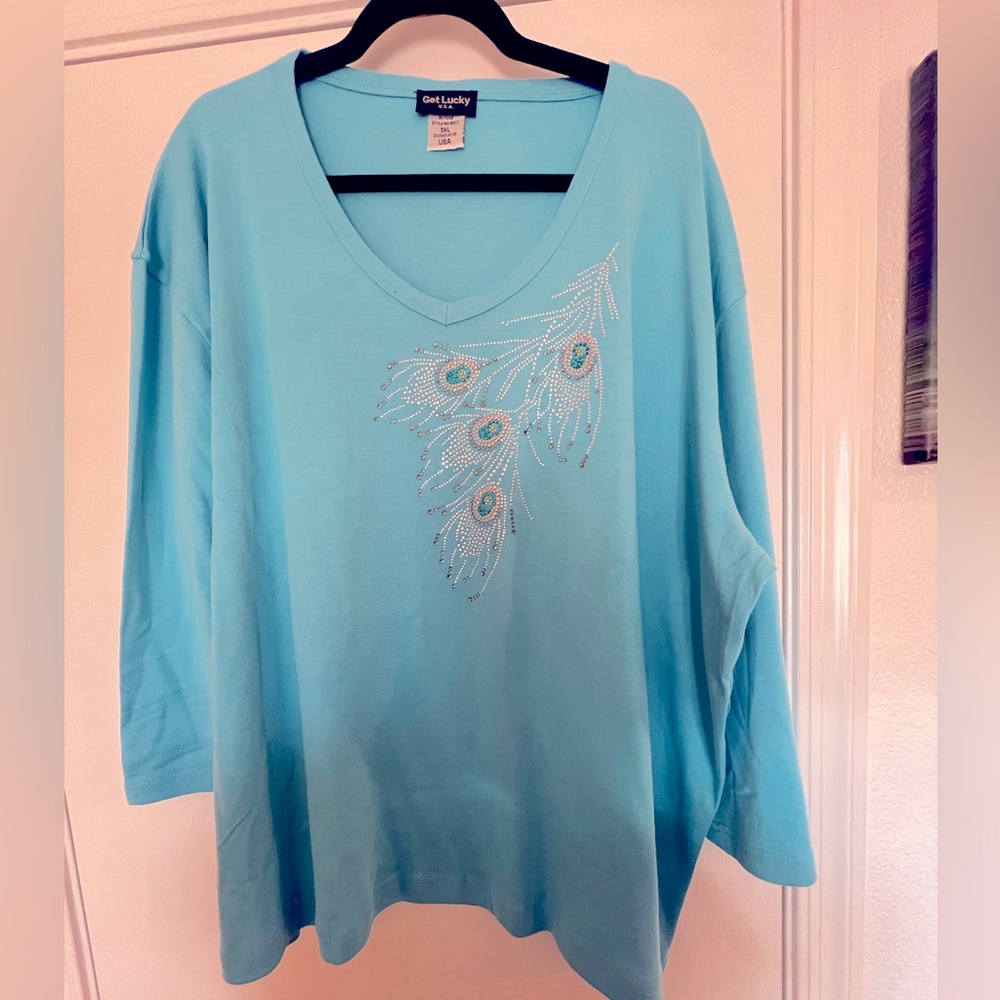 3xl Peacock bejeweled top